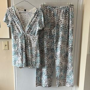 Sexy Stretchy Ruched Lace edged V-neck Empire waist PJ set
